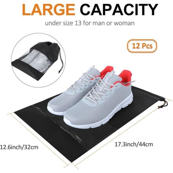 12PCS Shoe Bags for Travel - Large Dustproof Drawstring Shoes Packing Organizers - Picture 2 of 8
